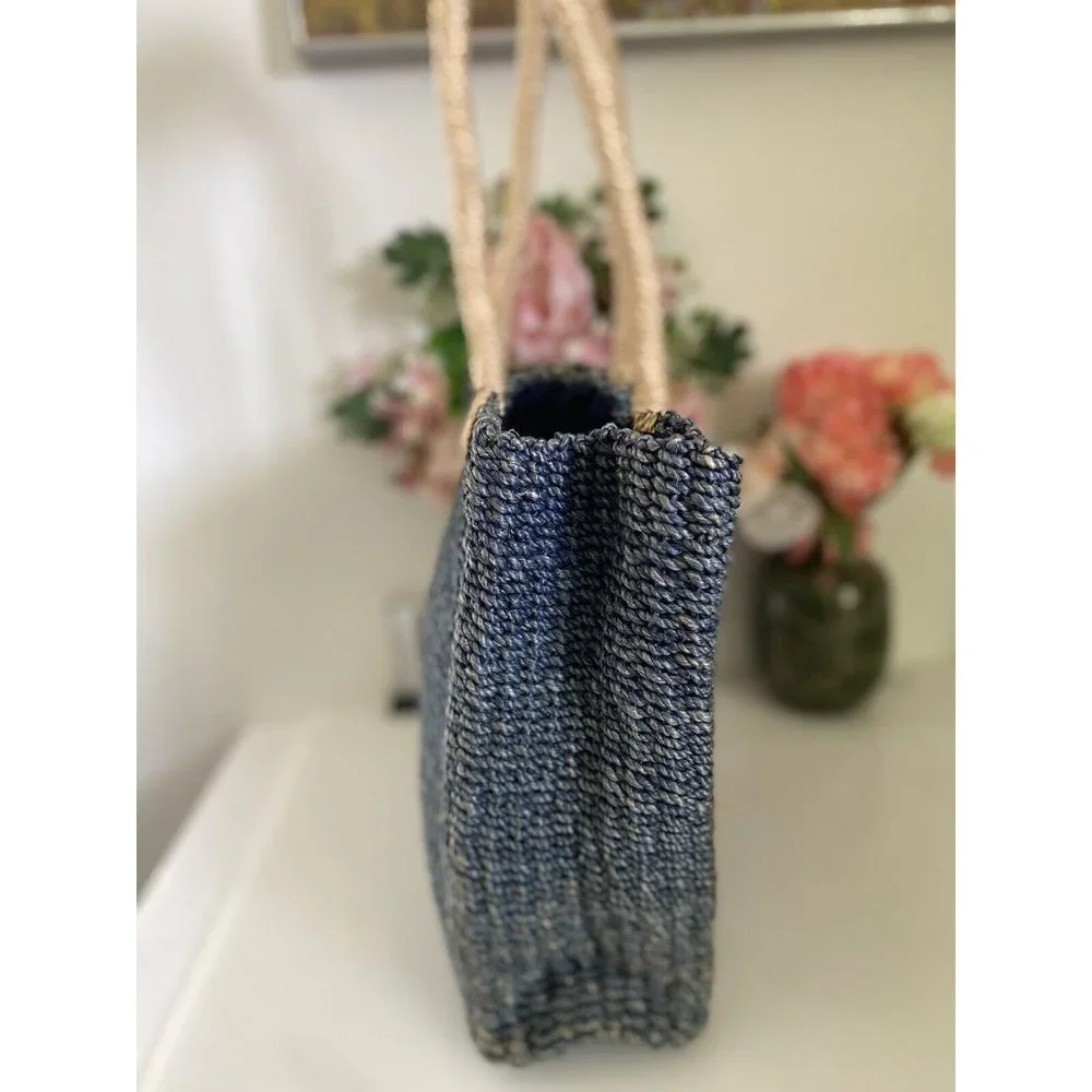 Kenneth Cole Reaction Powder Blue Abaca Straw‎ Logo Shoulder Handbag Vintage EUC